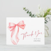 Trendfarbenes Pink Bow Coquette Brautparty Dankeskarte (Stehend Vorderseite)