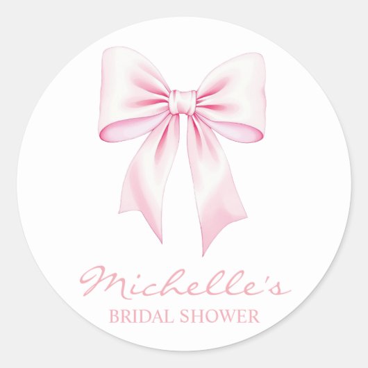 Trendfarbenes Pink Bow Coquette Brautparty Runder Aufkleber (Vorderseite)