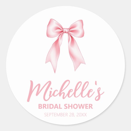Trendfarbenes Pink Bow Coquette Brautparty Runder Aufkleber (Vorderseite)
