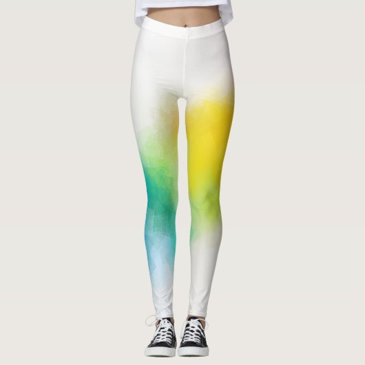 Trendfarbenes Rosa Rosa Blau Grün Gelb Moderne Leggings (Vorderseite)