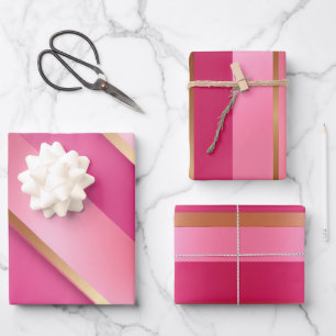 Trendfarbenes Rosa und Gold Geschenkpapier Set