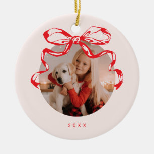 Trendfarbenes Schleifenbogen Foto Holiday/Christma Keramik Ornament