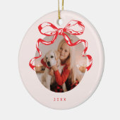 Trendfarbenes Schleifenbogen Foto Holiday/Christma Keramik Ornament (Links)