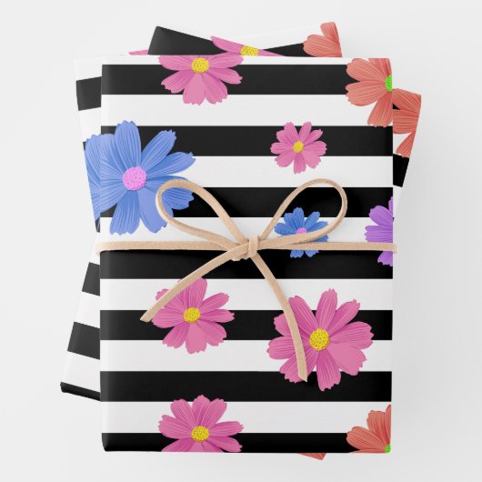 Trendfarbenes Schwarz/Weiß Streifen Muster Geschenkpapier Set (Beispiel)