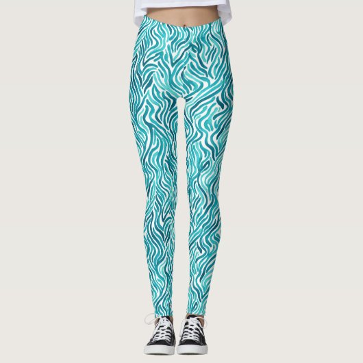Trendfarbenes türkisfarbenes Ozeanwellenmuster Leggings (Vorderseite)