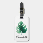 Trendfarbenes Wasser Tropisches Grünes Monstera Le Gepäckanhänger (Vorderseite vertikal)