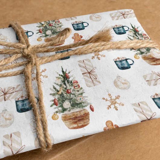 Trendfarbenes Weihnachtsmuster | Wasserfarbe Geschenkpapier