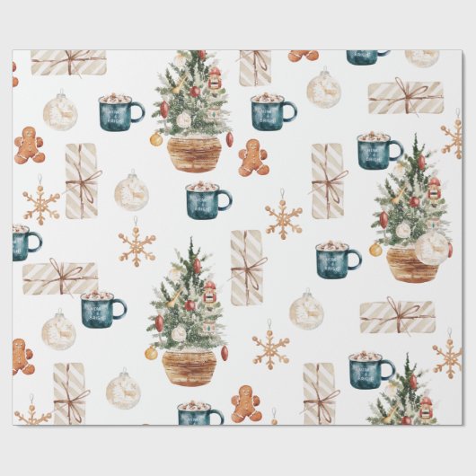 Trendfarbenes Weihnachtsmuster | Wasserfarbe Geschenkpapier (Flach)