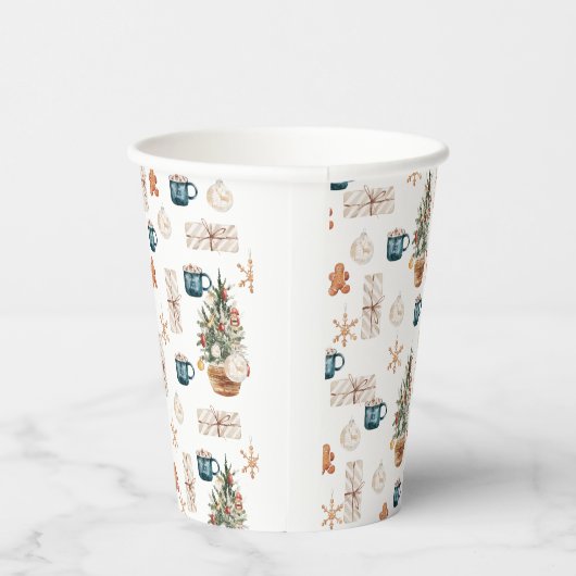 Trendfarbenes Weihnachtsmuster | Wasserfarbe Pappbecher (Rechts)