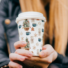 Trendfarbenes Weihnachtsmuster | Wasserfarbe Pappbecher