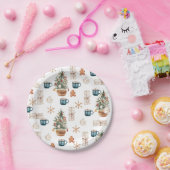 Trendfarbenes Weihnachtsmuster | Wasserfarbe Pappteller (Party)