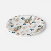 Trendfarbenes Weihnachtsmuster | Wasserfarbe Pappteller (Schrägansicht)