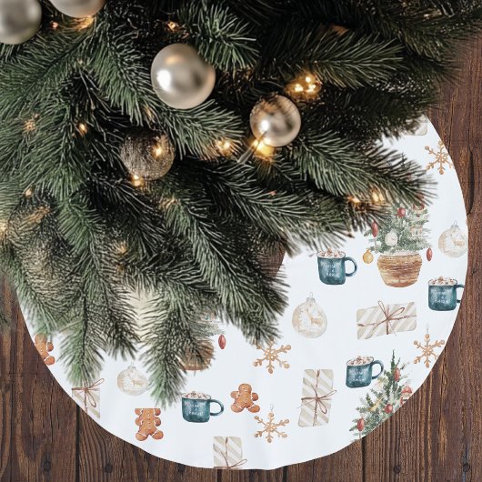 Trendfarbenes Weihnachtsmuster | Wasserfarbe Polyester Weihnachtsbaumdecke