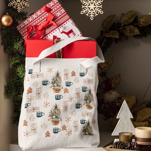 Trendfarbenes Weihnachtsmuster | Wasserfarbe Tragetasche