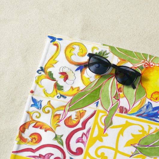 Trendfarbenfrohe italienische Majolika Tile Strandtuch (Beispiel)