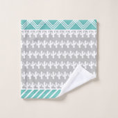 Trendfarbige Geo-Kaktus-Muster Grau Badhandtuch Set (Waschlappen)