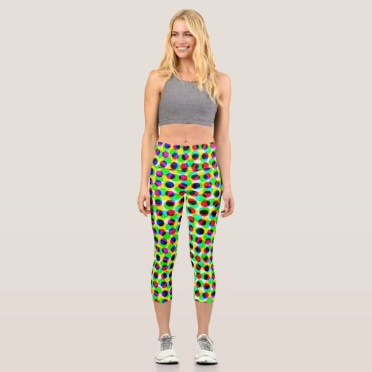 Trendfarbige Neonringe Dot Pixel Muster Capri Leggings (Vorderseite)