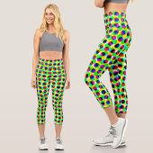 Trendfarbige Neonringe Dot Pixel Muster Capri Leggings
