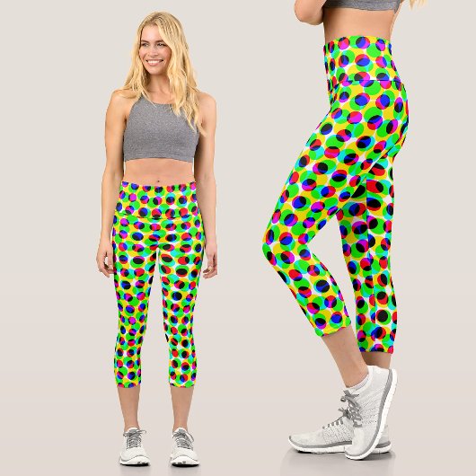 Trendfarbige Neonringe Dot Pixel Muster Capri Leggings
