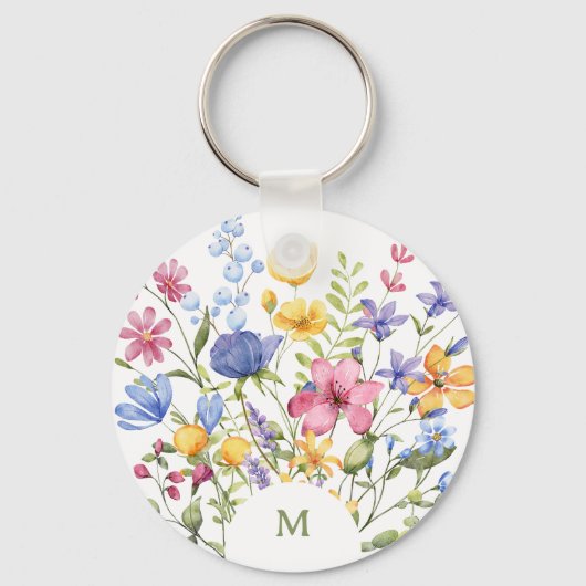 Trendfarbige Wildblumen mit Monogramm Schlüsselanhänger (Vorderseite)