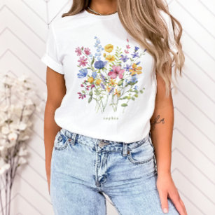 Trendfarbige Wildblumen mit Monogramm T-Shirt