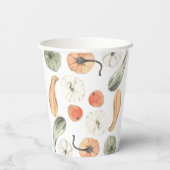 Trendfarbiges Kürbismuster | Herbstwoben Pappbecher (Rückseite)