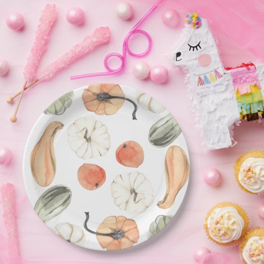 Trendfarbiges Kürbismuster | Herbstwoben Pappteller (Party)