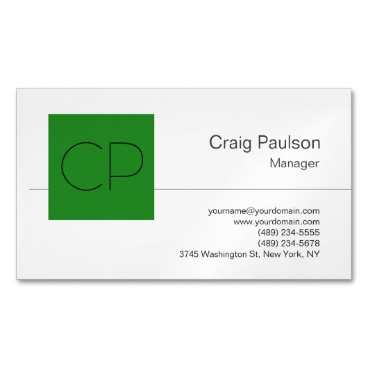 Trendforest Green White Monogram Business Card Magnetische Visitenkarte (Vorderseite)