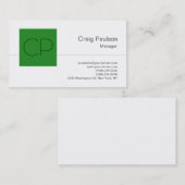 Trendforest Green White Monogram Business Card Visitenkarte (Vorne/Hinten)