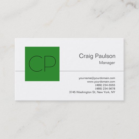 Trendforest Green White Monogram Business Card Visitenkarte (Vorderseite)