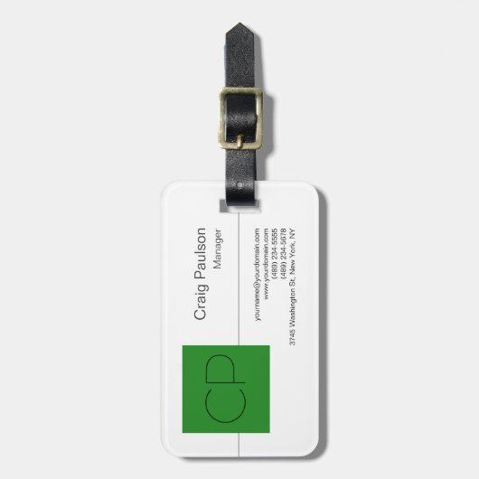 Trendforest Green White Monogram Gepäckanhänger (Vorderseite vertikal)