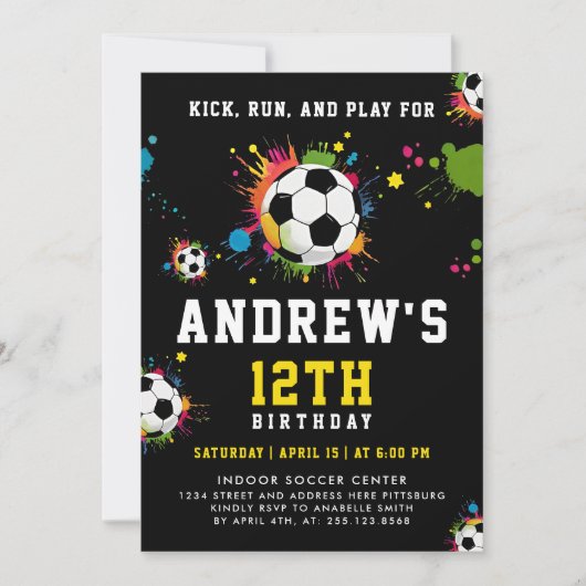 Trendgelbe Fußball-Ball-Party Einladung (Vorderseite)