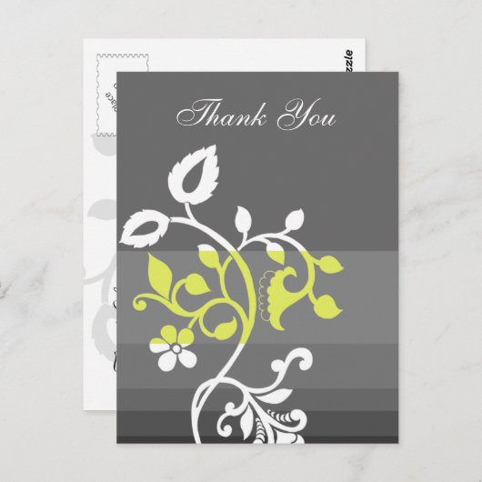 trendgelbe graue Dankeskarten Postkarte (Vorne/Hinten)