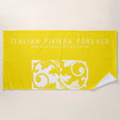Trendgelbe, weiße Majolika Tile Strandtuch (Vorderseite)