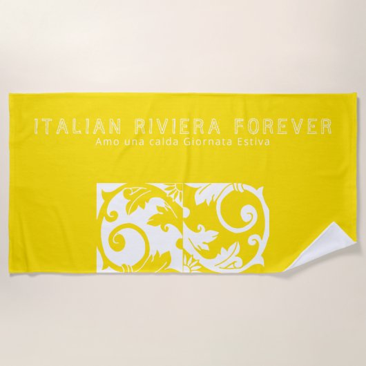 Trendgelbe, weiße Majolika Tile Strandtuch (Vorderseite)