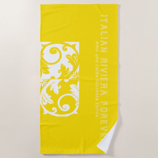 Trendgelbe, weiße Majolika Tile Strandtuch (Vorderseite)