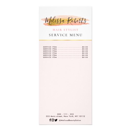 Trendgold und rosa Service-Menü-Karte Werbekarte (Vorne)