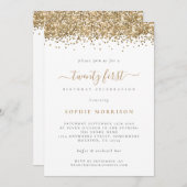 Trendgolden Glitzer 21. Geburtstagsparty Einladung (Vorne/Hinten)