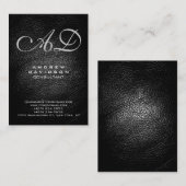 Trendgraue Black Leather Monogram Business Card Visitenkarte (Vorne/Hinten)