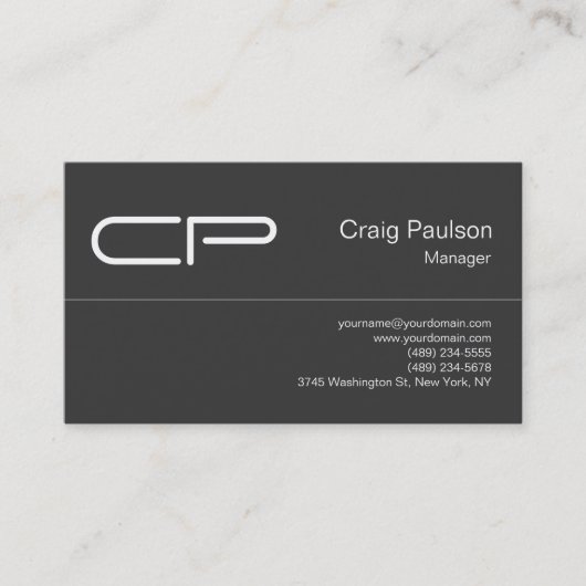 Trendgraue Chic Monogram Business Card Visitenkarte (Vorderseite)