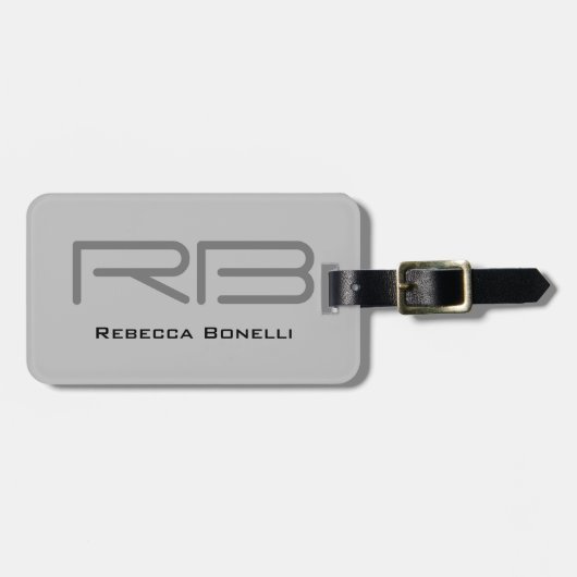 Trendgraue Monogramm Minimalistisch Schlicht Gepäckanhänger (Vorderseite horizontal)