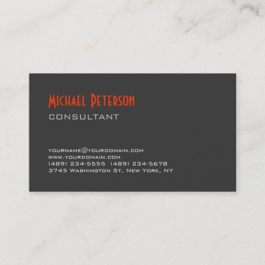Trendgraue Orange Consultant Business Card Visitenkarte (Vorderseite)