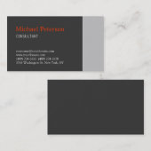 Trendgraue Orange Modern Consultant Business Card Visitenkarte (Vorne/Hinten)