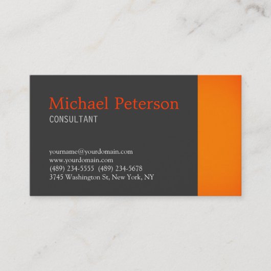 Trendgraue Orange Modern Consultant Business Card Visitenkarte (Vorderseite)