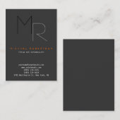 Trendgraue Schwarz Monogram Schlichte Visitenkarte (Vorne/Hinten)
