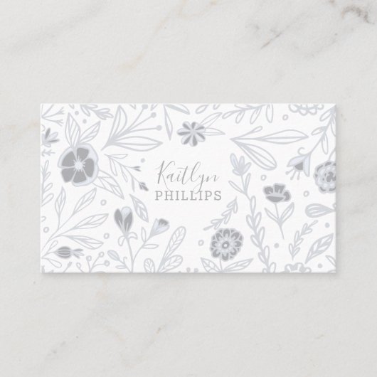 Trendgraue Wildblume Blumenmuster Visitenkarte (Vorderseite)