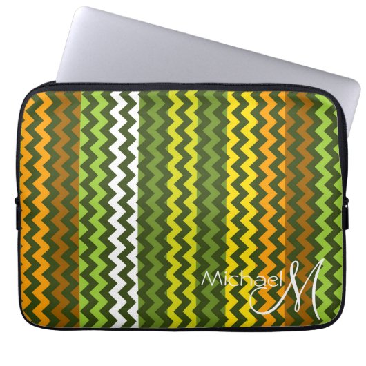 Trendgrün gelb Zickzack Zigzag Custom Monogram Laptopschutzhülle (Vorderseite)