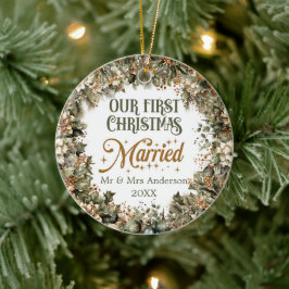 Trendgrün Imitate Gold Unsere ersten Weihnachten Keramik Ornament