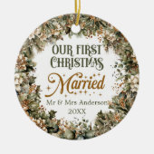 Trendgrün Imitate Gold Unsere ersten Weihnachten Keramik Ornament (Vorne)