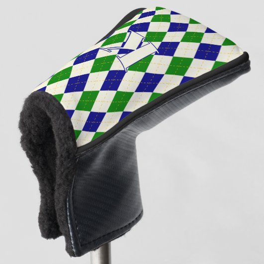 Trendgrüne blaue Raute Muster Modernes Monogramm Golf Headcover (3/4 Vorderseite)